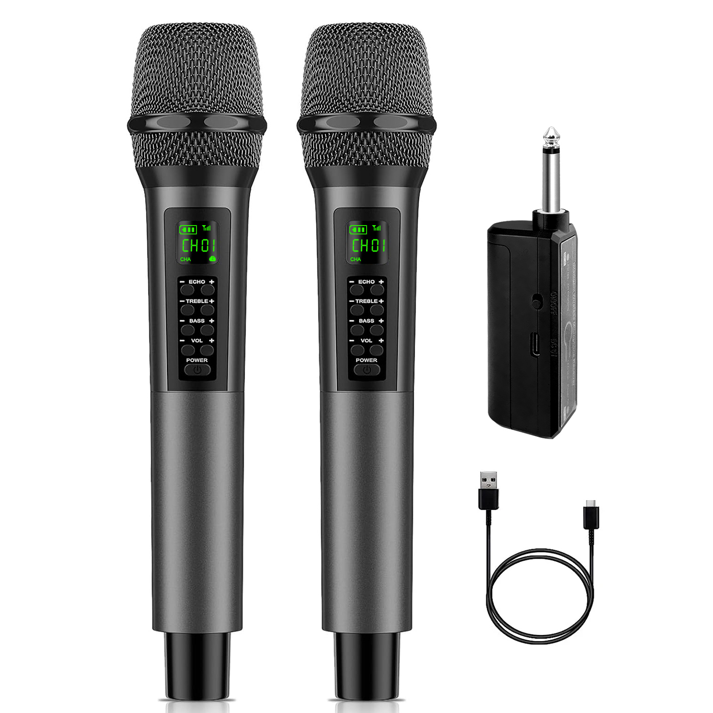 Heikuding Wireless Microphone UHF Dual Cordless Dynamic Mic System with Rechargeable Receiver for karaoke Singing Dj Microphone