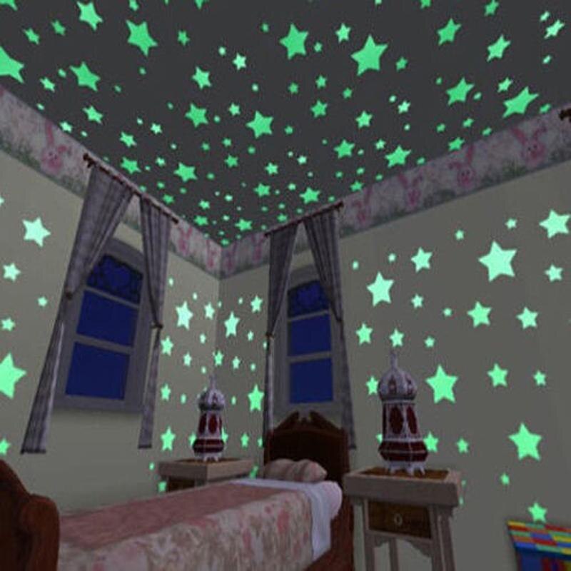Pegatinas fluorescentes de estrellas en 3D para decoración del hogar, arte de pared, calcomanías para habitación de niños, pegatinas luminosas en la oscuridad, 100 Uds.