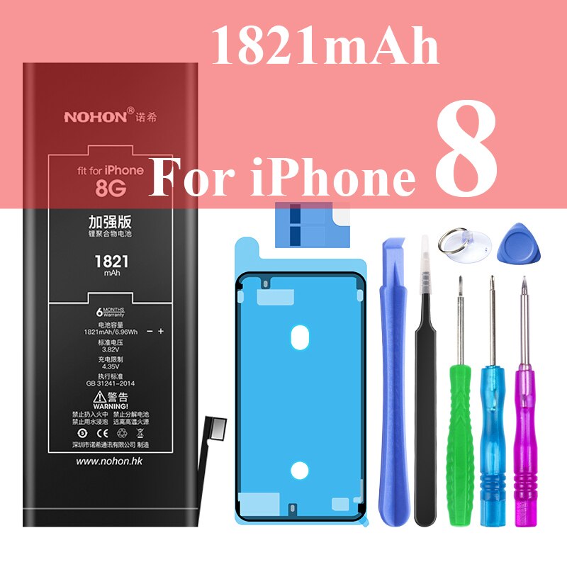 Nohon Battery For Apple iPhone 6s 6 7 8 Plus SE X Xr Xs Max 6sPlus 6sP 6P 7P 7Plus 8P iPhoneSE 1624mAh-3650mAh Batteries +Tools