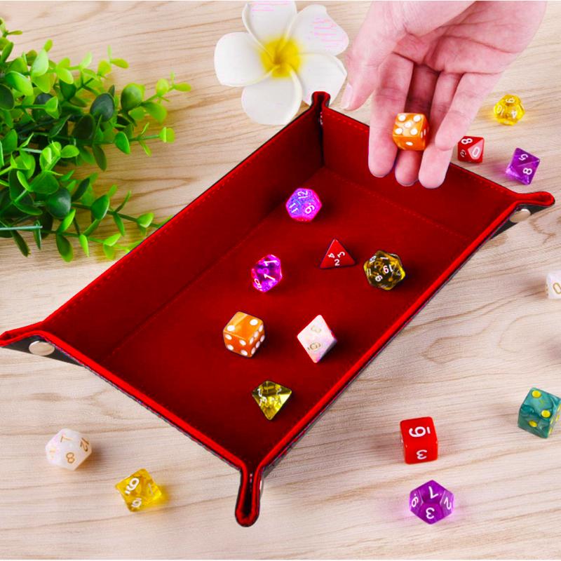 Doppelseitige Dice Tray PU Leder Klapp Rechteck Tablett Samt Würfel Halter Für RPG, DND, schach Andere Tabelle Spiele Und Lagerung