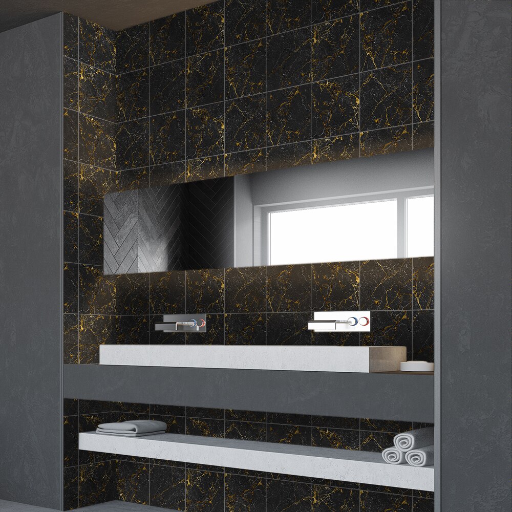 Funlife® svart og gull marmor fliser klistremerke veggklistremerke dekorativt selvklebende lett å rengjøre kjøkken kjøkken backsplash diy