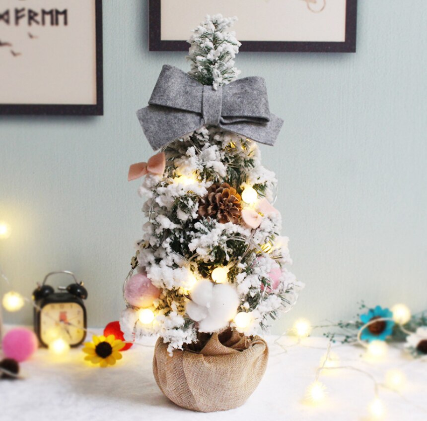 60cm Mini Artificial Christmas Tree Xmas Tree Year Home Ornaments Desktop Decorations Flocking Snowflake Christmas Tree