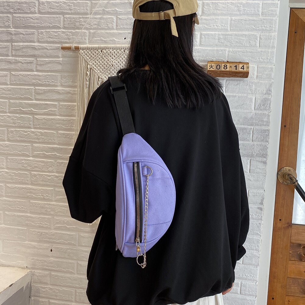 Casual Straat Borst Tassen Vrouwen Effen Kleur Riem Fanny Pouch Keten Rits Vrouwelijke Meisje Dagelijks Reizen Crossbody Schouder Pak Dames