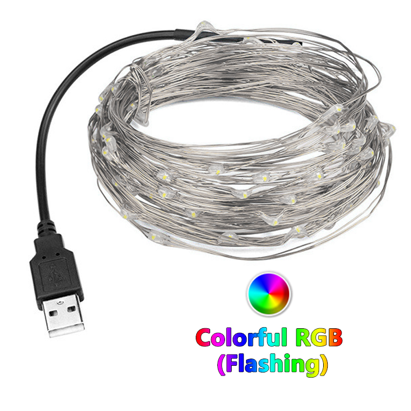 5Vusb Led Koperdraad Kerstverlichting String 10Leds/M 5/10M Enkele Kleur Of Kleurrijk Voor Kerst Feestelijke Verlichting Decoratie Diy
