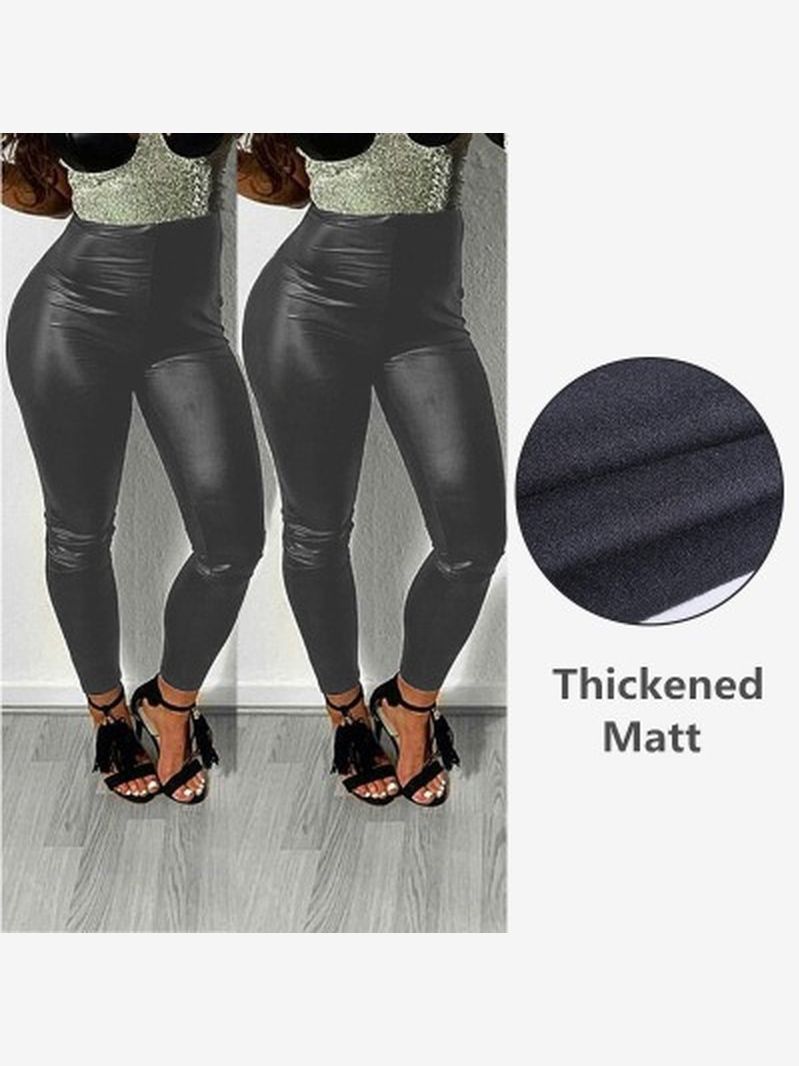Qickitout Spandex 10% noir PU cuir pantalon femmes taille haute maigre Push Up Leggings pantalon élastique jegging: L / BLEU CIEL
