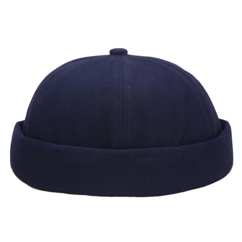 Men Women Retro Dome Melon Brimless Beanie Cap Solid Color Trendy Yuppies 6 Panels Casual Cotton Docker Sailor Hat: Navy Blue