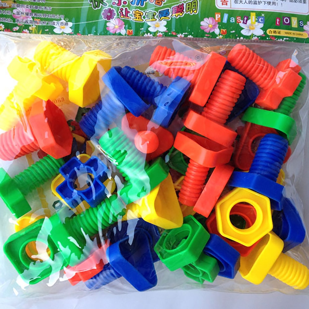 40Pcs/Set 3D Colorful Screw Nuts Bolts Building Puzzle Game Assembly Intelligent Kids Toy