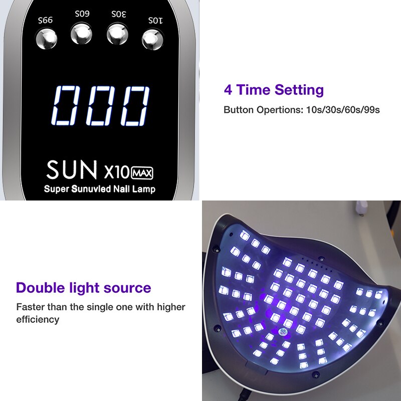 SUN X10 Max Lampara UV LED Lámpara de uñas para secar esmalte de uñas en gel con sensor de movimiento Lámpara UV para salón de manicura