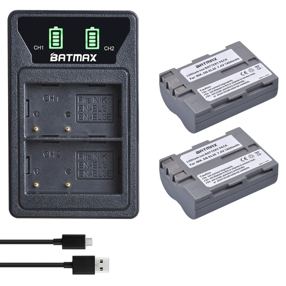 Batería Batmax EN-EL3E EL3 EL3E EN-EL3 + cargador Dual LED con puerto tipo C para Nikon D30 D50 D70 D70S D90 D80 D100 D200 D300: 2B with charger