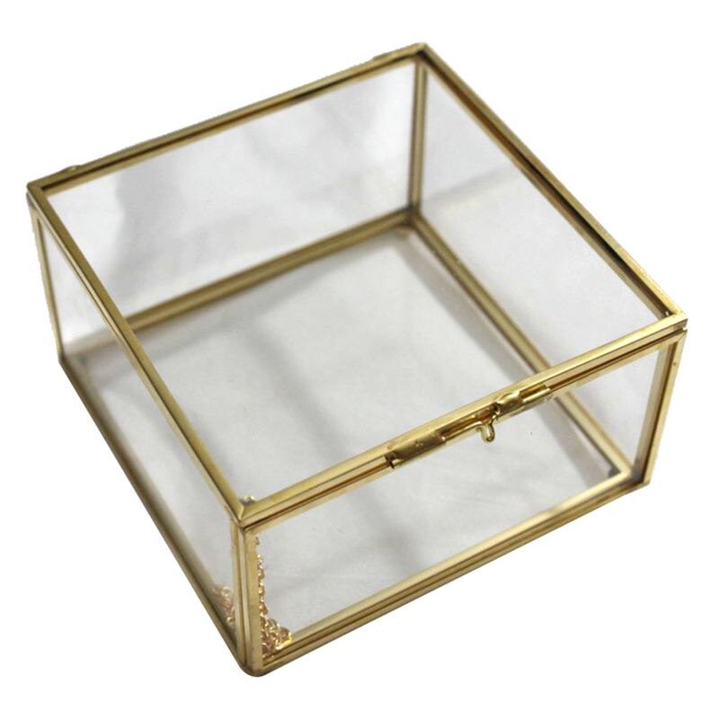 Caixa de jóias de vidro geométrico estilo recipiente de mesa para exibir jóias lembranças casa decoração plantas recipiente ewelry stora