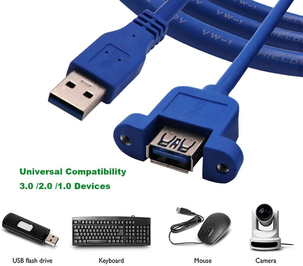 3M/5M USB 3.0 SuperSpeed Male to Female Extension Panel Mount Cable with Screws
