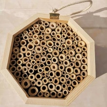 6x6x3.5 inch Wooden Insect Bee House Hotel Natural Bee House Hive Habitat Outdoor Garden Home for Ladybirds lacewings