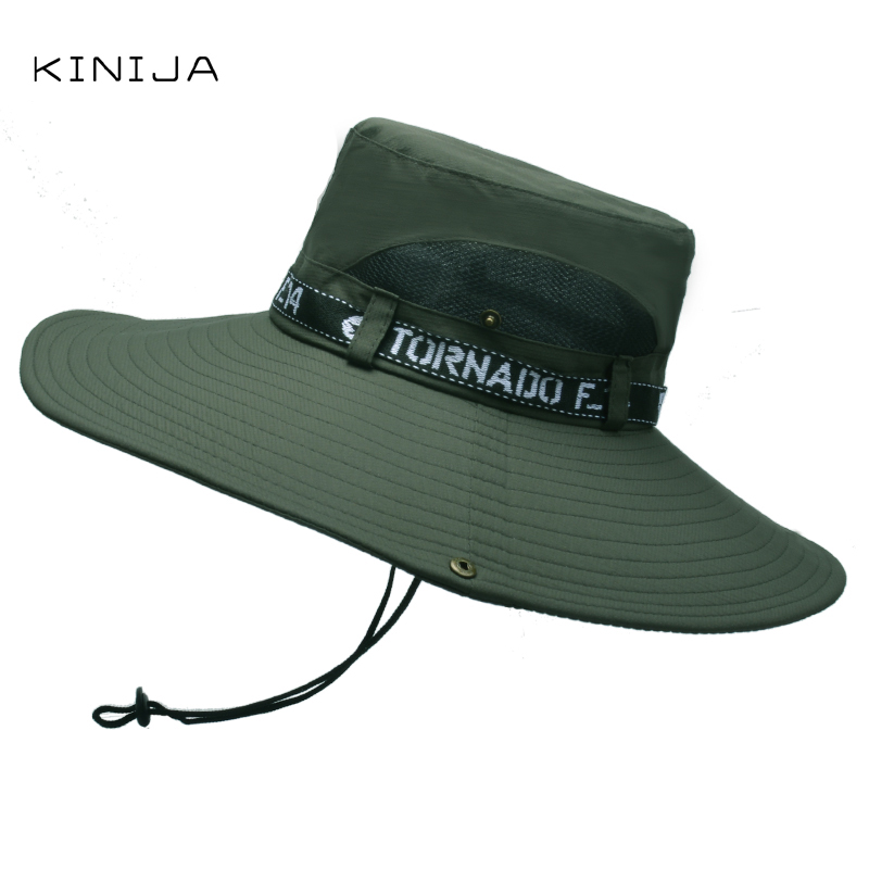 Summer Handsome Outdoor Climbing Fishing Tourism Dual Purpose Men Large Brim Sun Fisherman Hat Bucket Hat Sun Protection Cap: military green