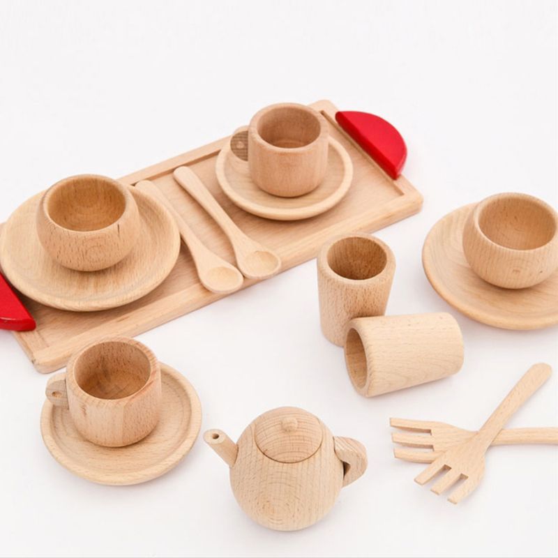 1Set Houten Servies Gereedschap Thee Pot Thee Beker Teatime Party Play Speelgoed Poppenhuis Miniatuur Keuken Servies Accessoires voor Kids