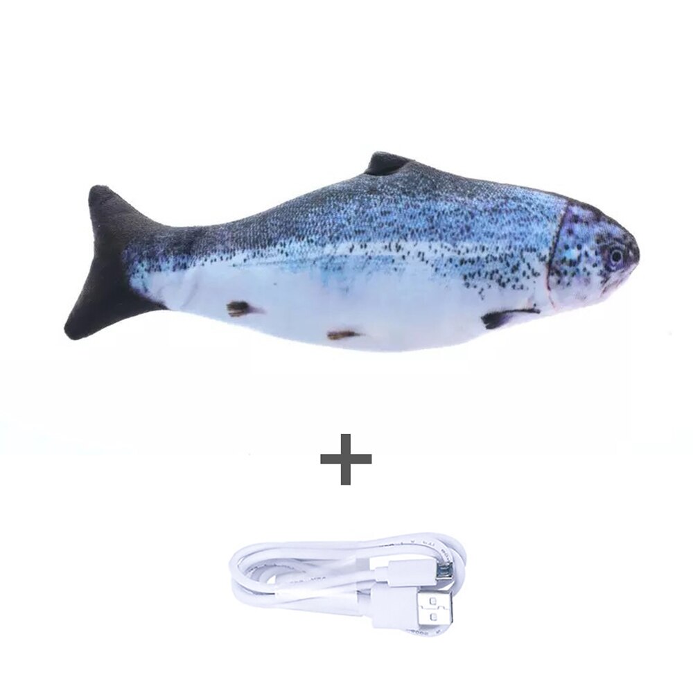 Drôle interactif animaux oreiller électrique Wagging poisson chat jouet cataire Kicker jouets mâcher morsure coup de pied électrique mobile poisson chat jouet réel: Salmon