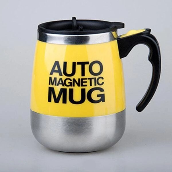Taza de auto agitación 401-500 Ml taza de mezcla antiquemaduras magnetizada de acero inoxidable con tapa taza de mano MugWirh tapa para café leche: YELLOW