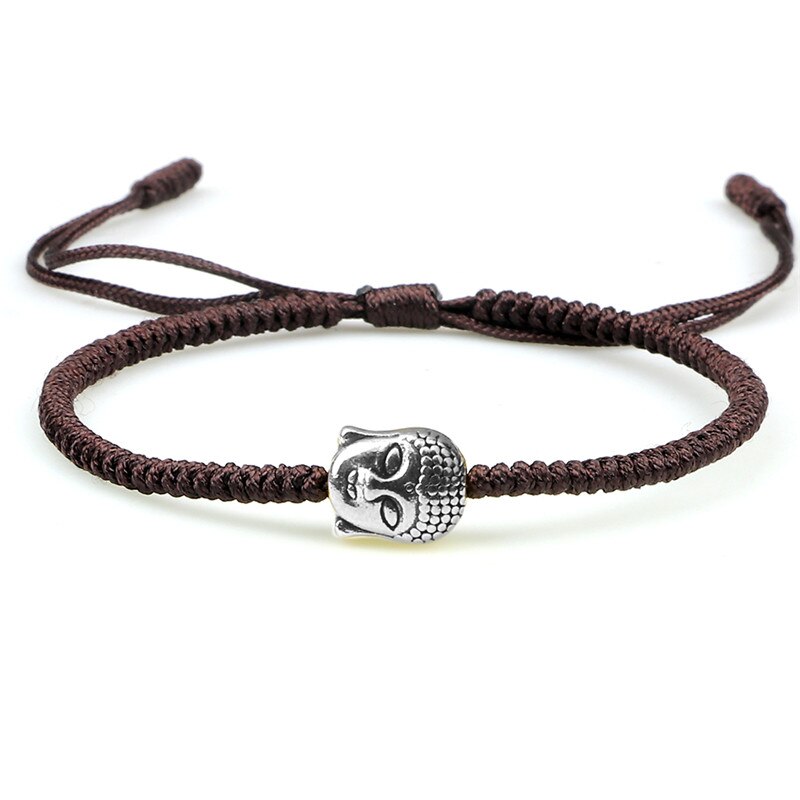 Gouden Boeddha Hoofd Mode Armband Classic Rood Zwart Bruin String Charm Voor Vriendschap Gevlochten Armbanden Handgemaakte Sieraden: brown-2