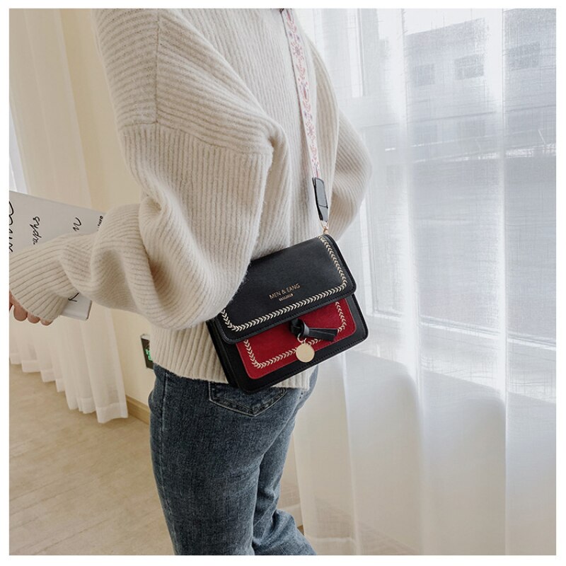 Mode Vrouwelijke Messenger Bag Netto Rode Brede Schouderriem Textuur Enkele Schouder Kleine Vierkante Tas portemonnees