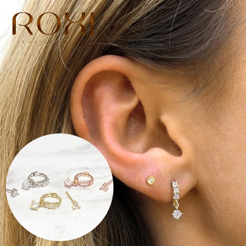 ROXI-pendientes redondos de Aro y Piercing para mujer, aretes asimétricos de Plata de Ley 925, joyería de cartílago Luxe