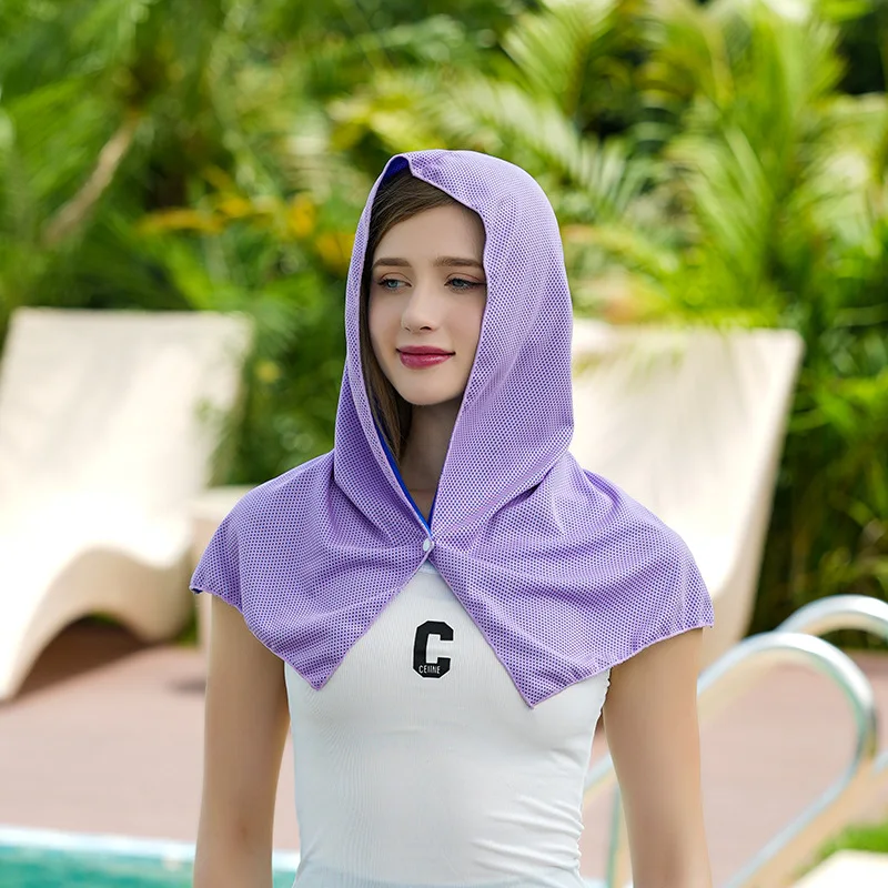 Zomerkoeling Hoodie Handdoek Zweet-Absorberende Koele Anti-Uv Fietsen Zachte Koude Detectie Sneldrogende Sjaal Voor Fitness Wandelen Vissen: Paars