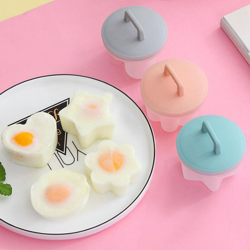4 Pcs/Set Cute Egg Boiler Plastic Egg Poacher Set Kitchen Egg Cooker Tools Egg Mold Form With Lid Brush Pancake Maker