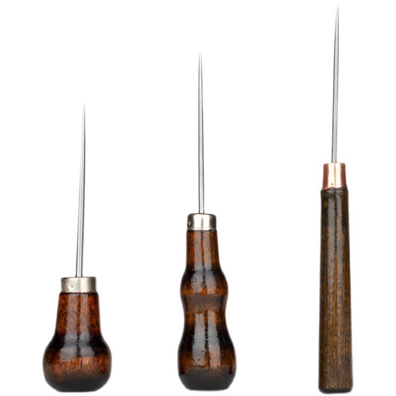 Set 3 Punteruoli Da Cucito Con Manico In Legno - Per Lavorare Pelle, Tela E Progetti Fai Da Te