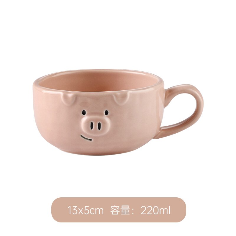 Juego de vajilla de porcelana con dibujos animados para el hogar, conjunto de cerámica con cuenco rosa encantador, plato de desayuno con personalidad creativa: F