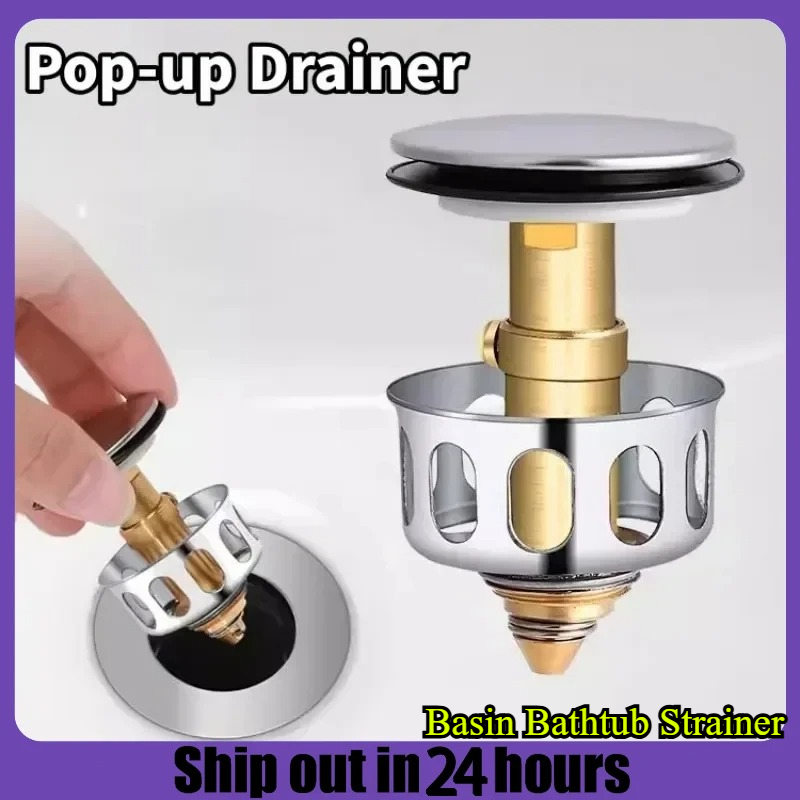 Universal Metal Bathtub Strainer Plug with Pop-up Drainer Waste Stopper Basin Drains Hair Catcher - Bathroom Accessory
