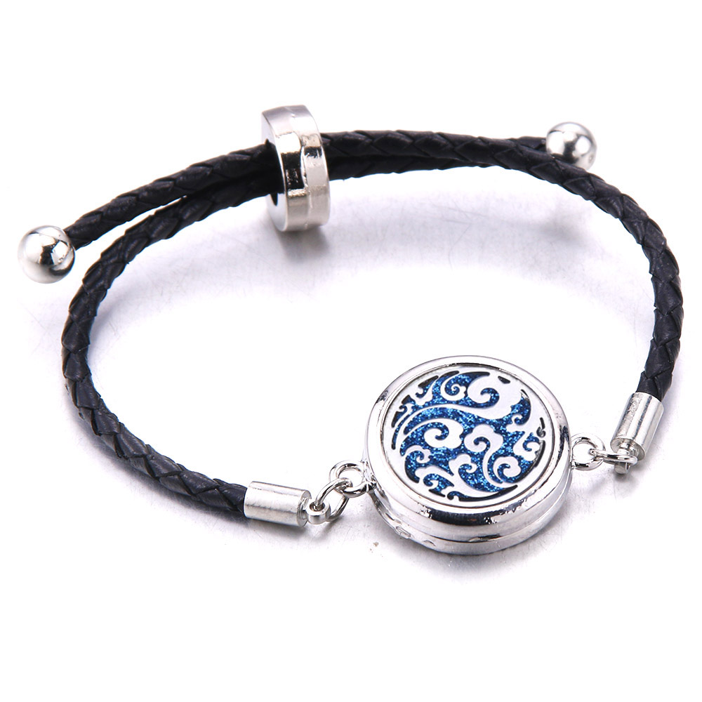 Difusor de aceites esenciales de Perfume, pulsera de cuero, medallón de aromaterapia, medallón de acero inoxidable, pulsera de cuero negro,: Verde Dragonly