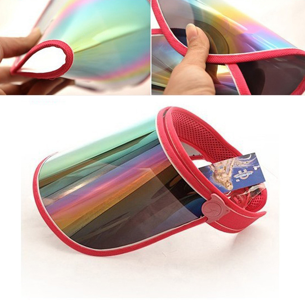 Visera vacía de verano para mujer, gorra de plástico con de arcoíris, Panel de protección UV, visera grande con visera ancha, gorra de playa para motocicleta #0323y30