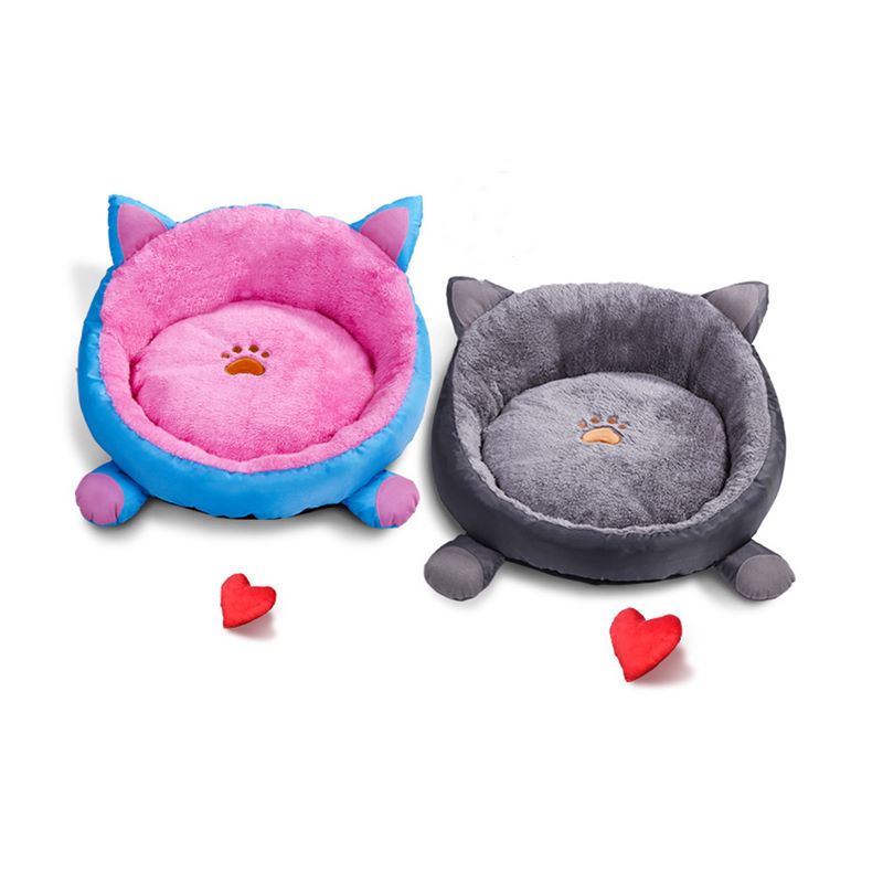 Leuke Ronde Kat Bedden Winter Warm Katoen Kussen Bed Huis Voor Kleine Hond Kennel Zachte Slapende Katten Nest Hond Mand huisdieren Benodigdheden