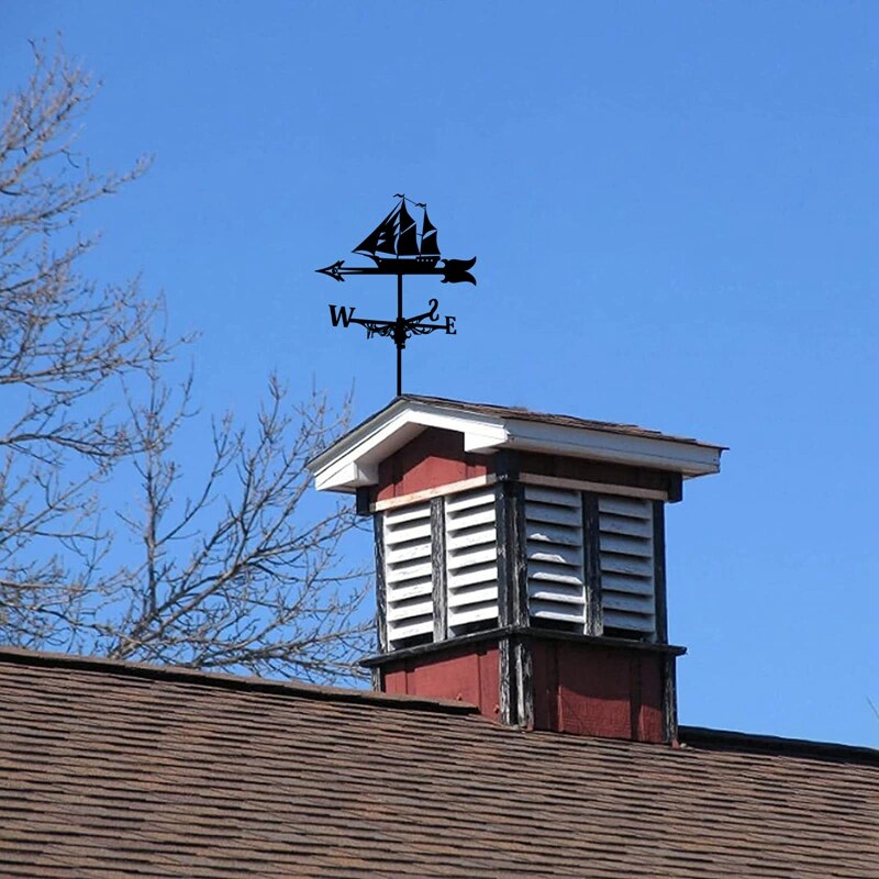 Sailboat Weather Vane - Retro Sailboat Weathervane Silhouette, Decorative Wind Direction Indicator For Outdoor Yard Roof