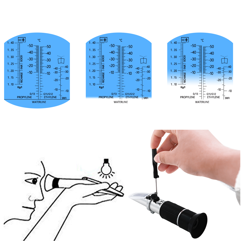 Handheld Refractometer Battery Acid liquid specific gravity Antifreeze Coolant Fluid Ethylene Glycol -50C-0C with ATC 26%off