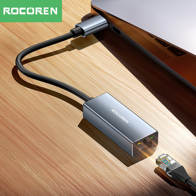 Adattatore Ethernet Rocoren USB tipo C Convertitore da USB 3.0 a RJ45 Scheda di rete 1000Mbps per laptop TV Box Proiettori MacBook Pro Air