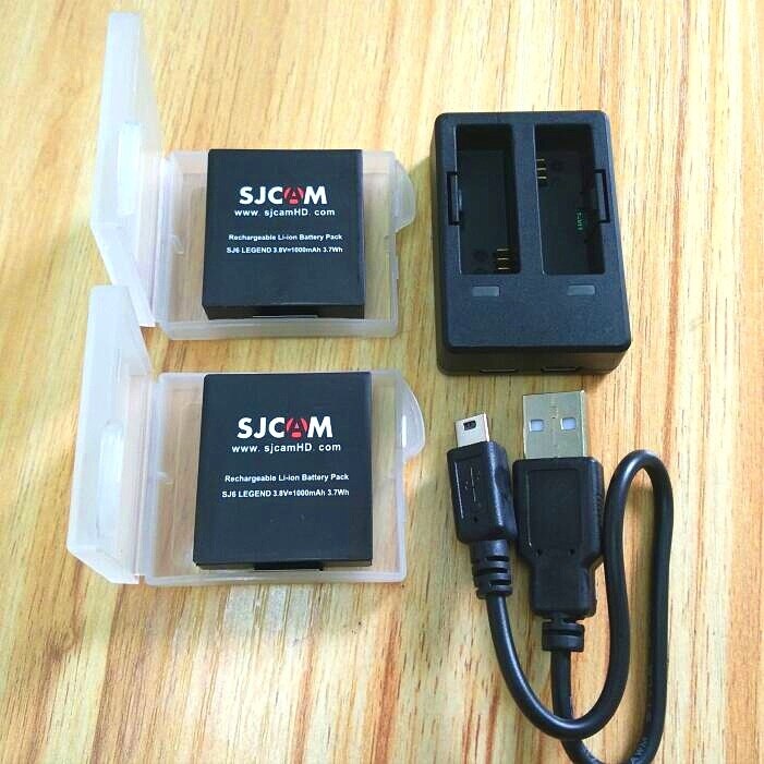 SJCAM Accessories Original SJ6 Batteries Rechargable Battery Dual Charger Battery Case For SJCAM SJ6 Legend Action Sports Camera: charger and 2battery