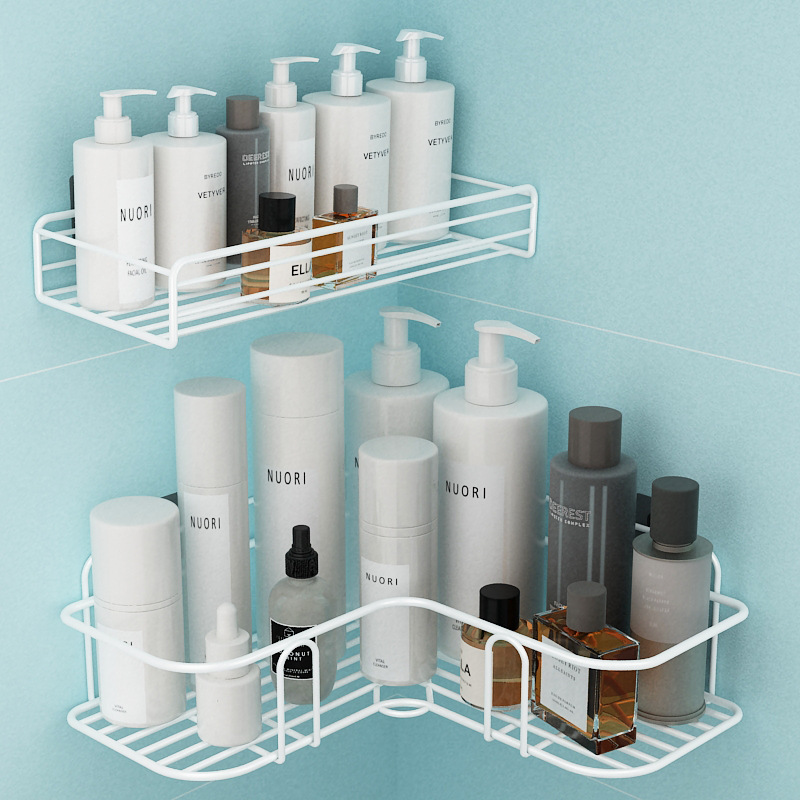 Estante de baño, estantes de almacenamiento de esquina montados en la pared, soporte para champú, estante de hierro, escurridor de ducha, organizador de accesorios de cocina
