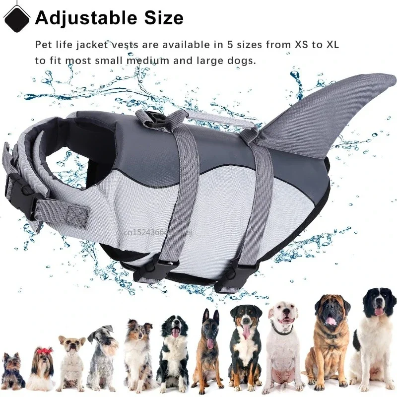 Gilet de sauvetage pour chien requin, flottabilité améliorée, vêtements de natation pour petits chiens, gilet de sécurité avec poignée pour chiens de taille moyenne et grande, surf