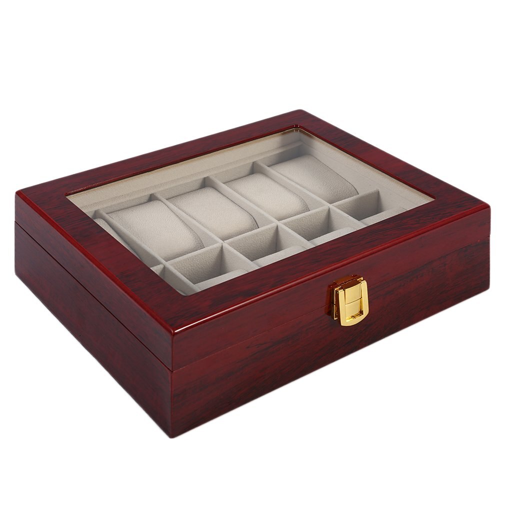 Houten/Lederen 8/10/12 Grids Display Sunglass Case Duurzaam Houder Sieraden Horloge Collection Organizer Box Container