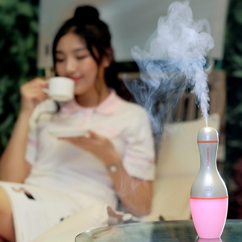 Mini Bowling Shaped Air Humidifier Diffuser Luminous LED Night Light Air Purification Mist Purifier Atomizer For Car Home