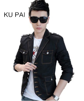 spring and autumn hair stylist suits Korean casual Slim jacket denim jacket young men short suit