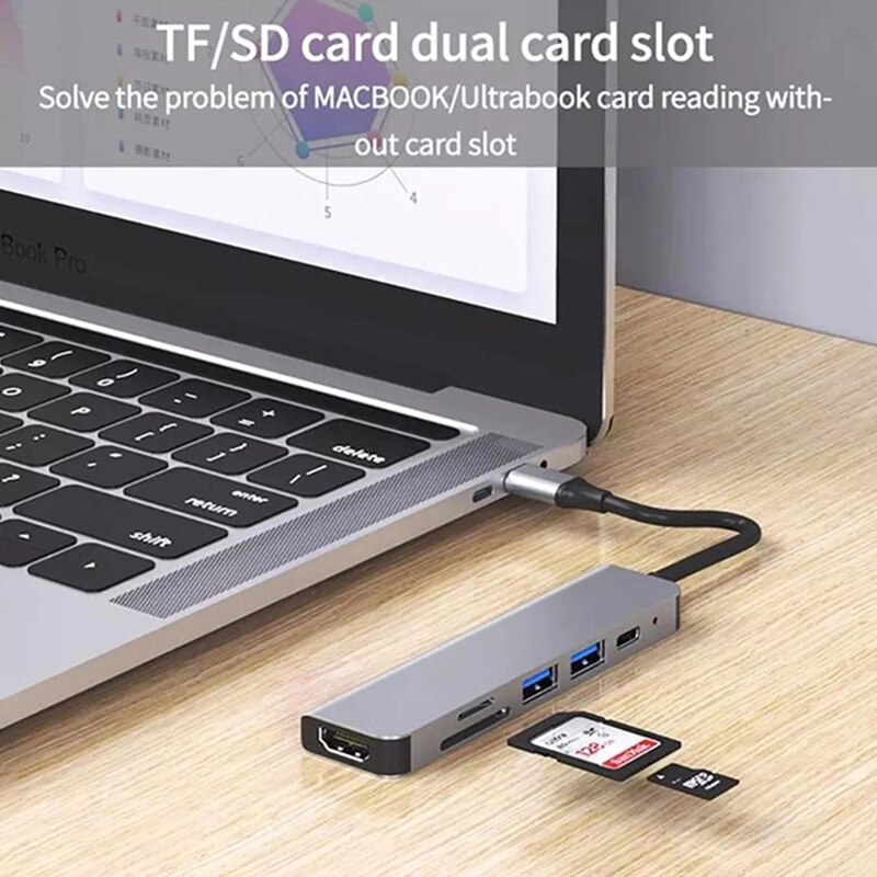 6in1 4 Ports Multifunctional Hub With HDMI Output USB Multi-Port Adapter Docking Station For Laptop Macbook Laptop Tablet Phone
