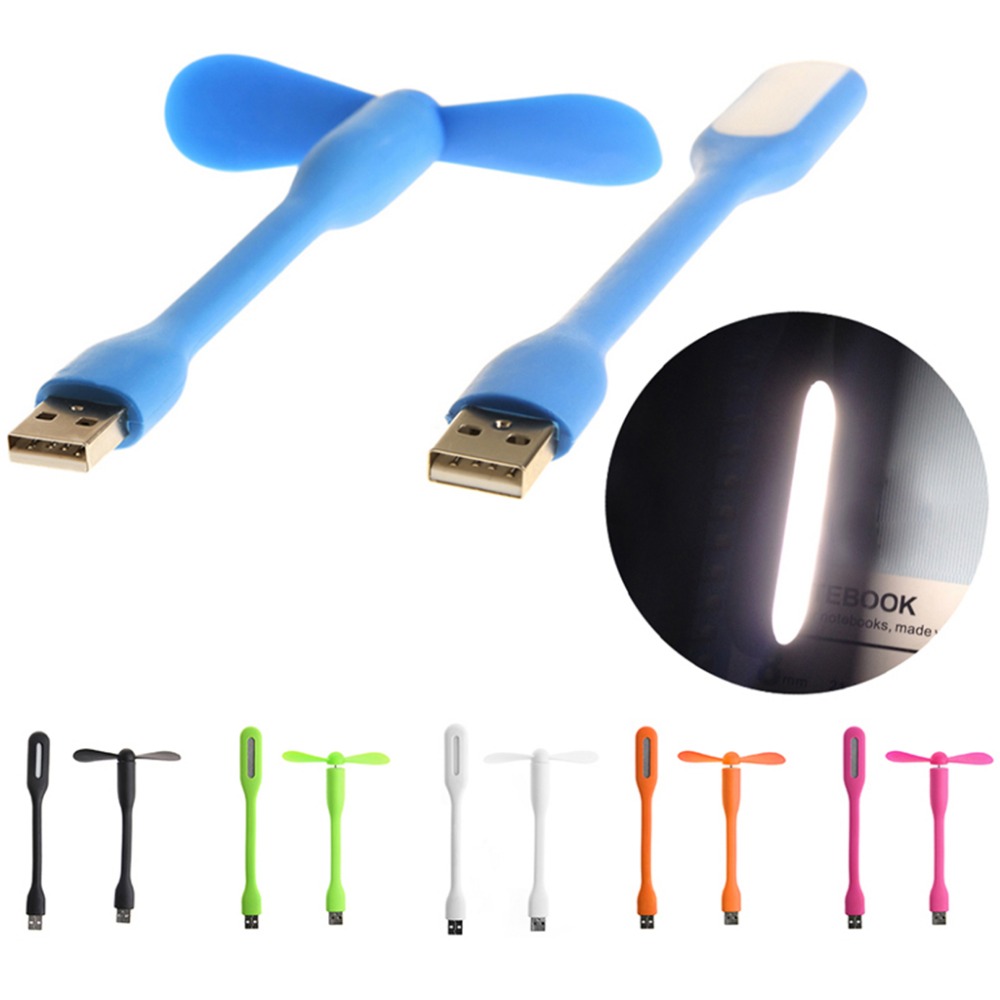 Flexible USB Fan Portable Mini Fan and LED Light Lamp For Xiaomi Power Bank & Notebook & Computer MacBook Laptop Summer Gadget