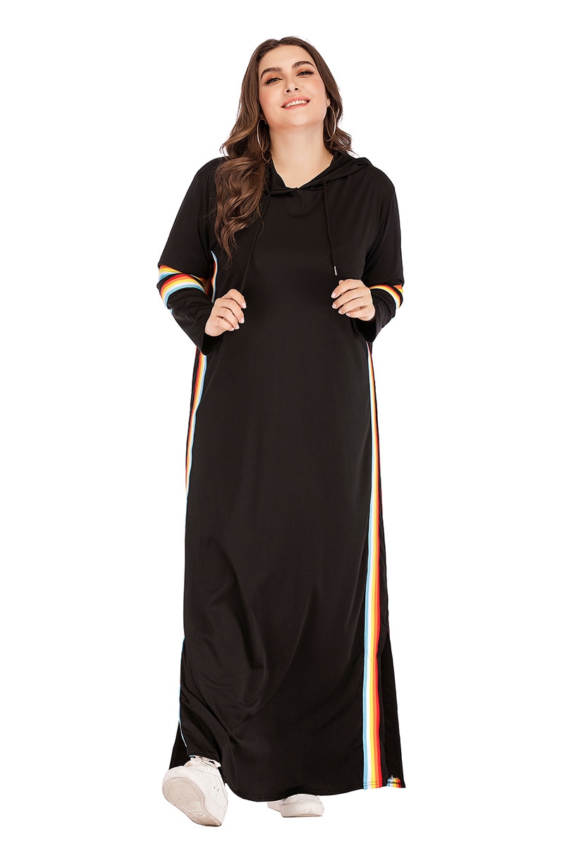 Robe survêtement à capuche turquie, Maxi pour femmes musulmanes, rayures arabes, Jogging, sport, longue marche, vêtements islamiques, 4XL