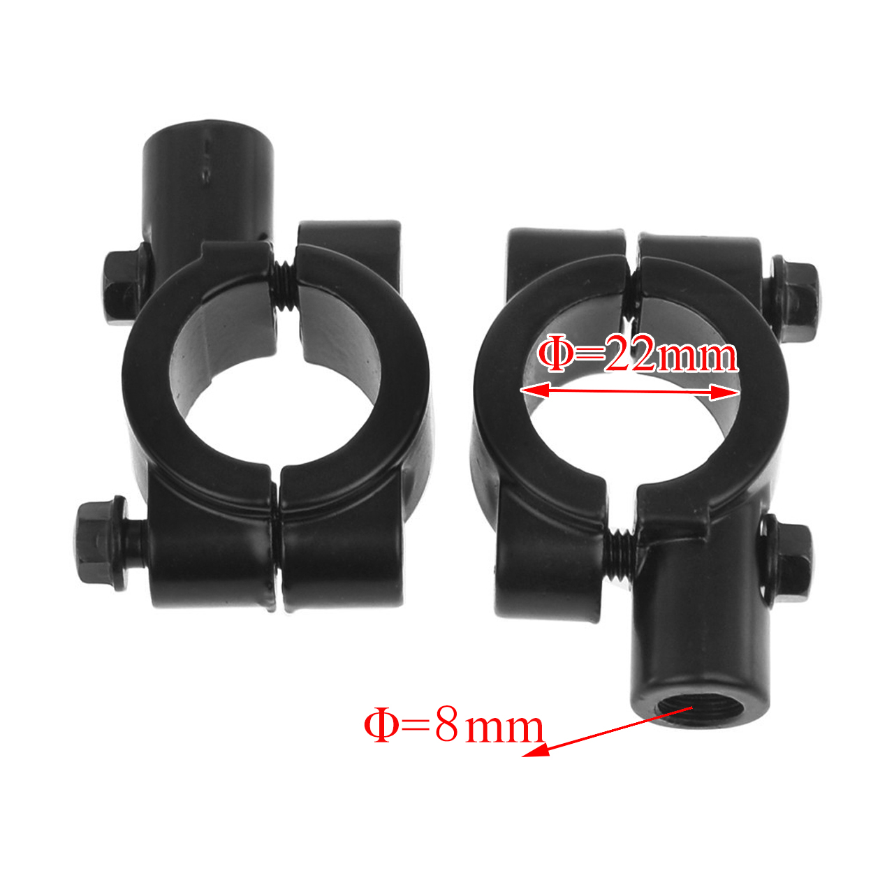 Abrazadera de montaje para espejo retrovisor de motocicleta, soporte de 2 piezas, 22mm, 10mm, 8mm, 10mm y 25mm: Black 8mm 22mm
