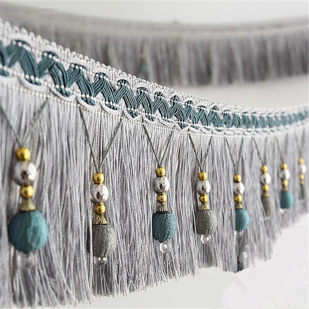 12 meter flettet perler hængende kugle kvast fryns beskæring applikationsstof trimning bånd bånd gardin bord bryllup dekoreret