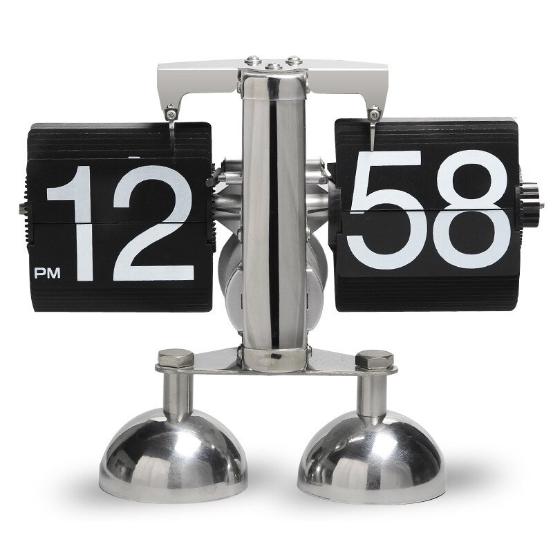 Retro Flip Over Clock Desk Stainless Steel Flip Internal Gear Operated Flip Table Clock Operated Quartz Clocks Small Scale: black