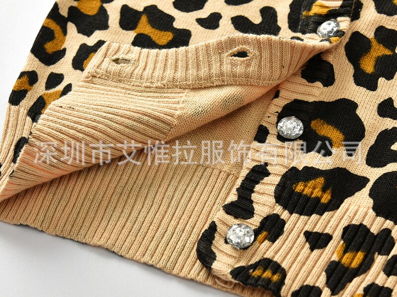Kinderen kindertrui herfst lente babymeisje vest luipaardprint casual bovenkleding jas kleding 18m-6t