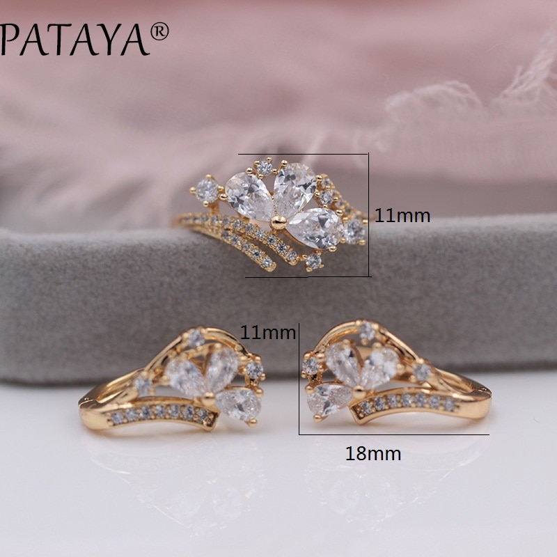 Pataya flerfarvet vand naturlig zirkon dangle øreringe ringe sæt 585 rosa guld kvinder bryllup udsøgte fine smykker