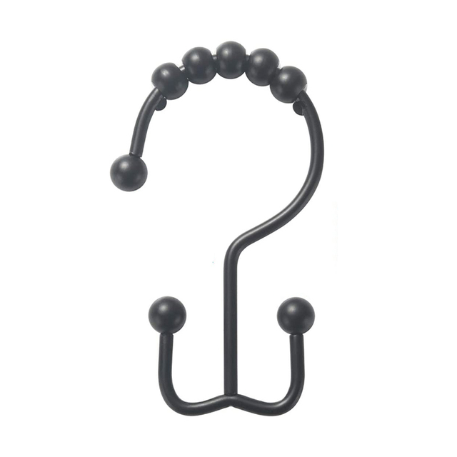 4/6pcs Stainless Steel Bath Curtain Rollerball Hook Curtain Rings Hooks Curtain Ring Rack Anti-slip Roller Bathroom Accessories: 4pcs / Black