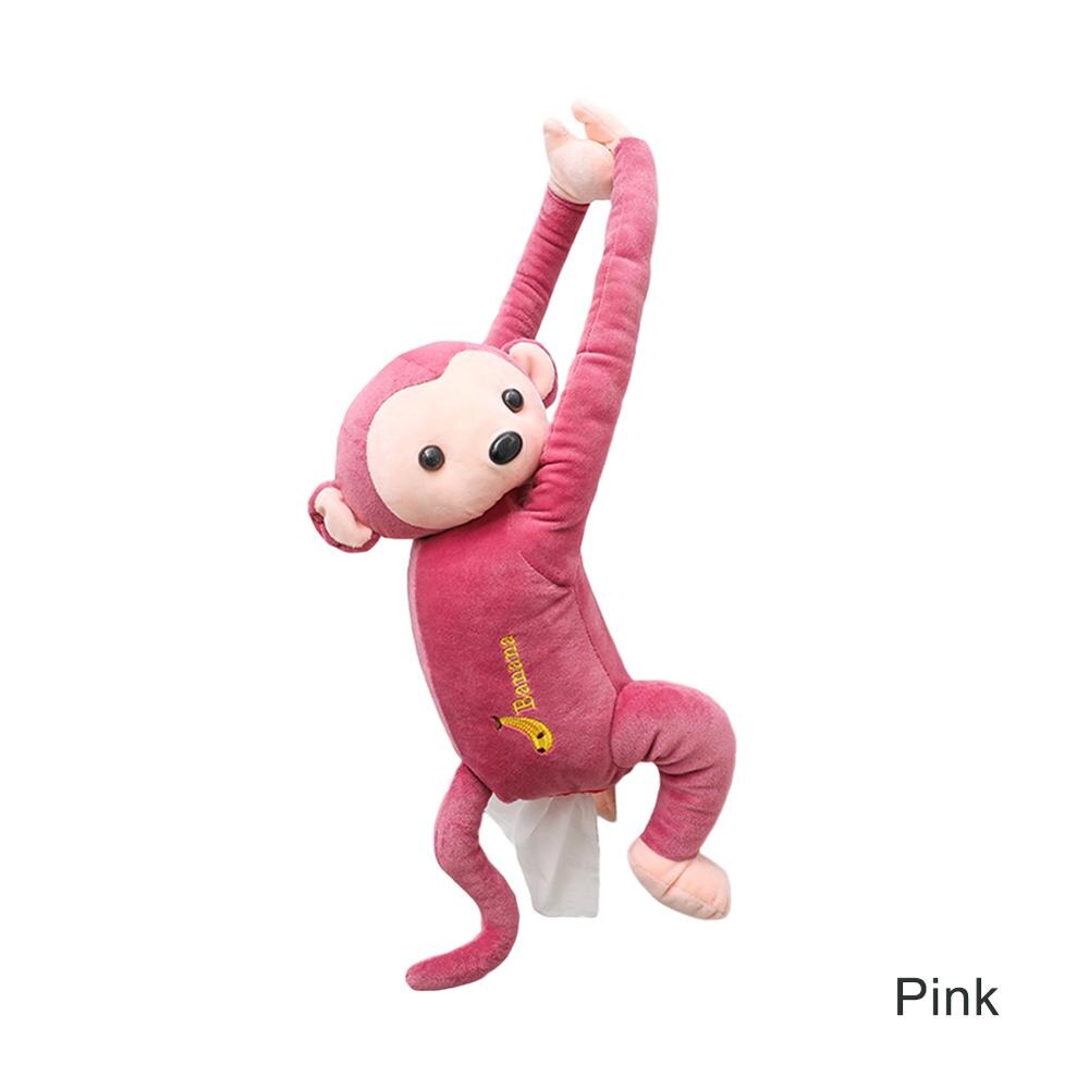 Lovely Portable Monkey Tissue Box Home Office Auto Automobile Car Tissue Box Cover Napkin Paper Holders Cases Car Organization: Pink